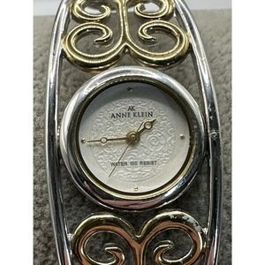 ANNE KLEIN New Battery 10/7523 Gold Silver 6.5" Filigree Bangle Bracelet Watch U